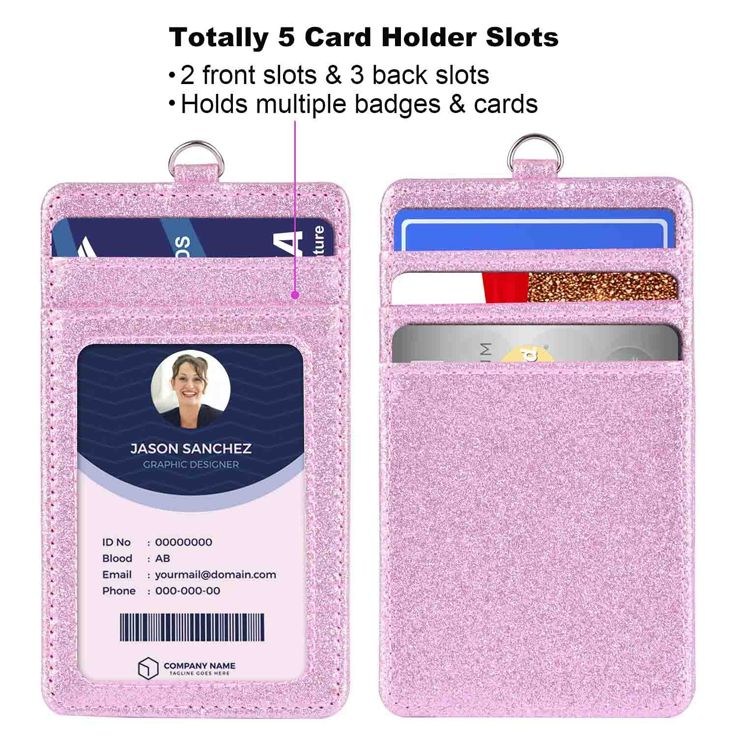 Premium PU leather working badge ID card holder with neck strap lanyard