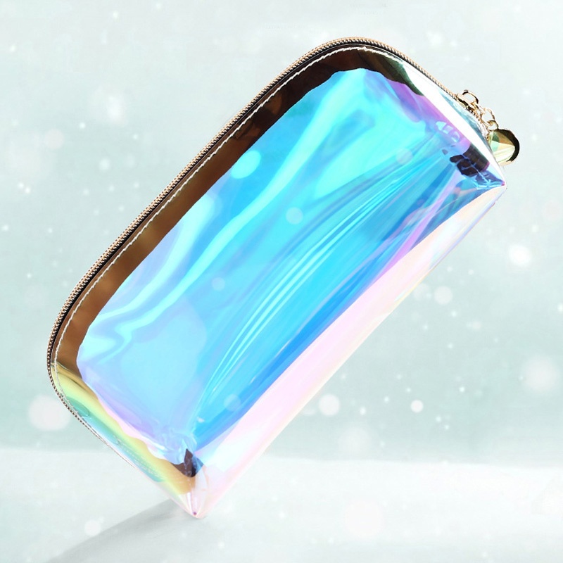 custom Logo clear transparent holographic makeup bag make up pouch pvc cosmetic bags for women