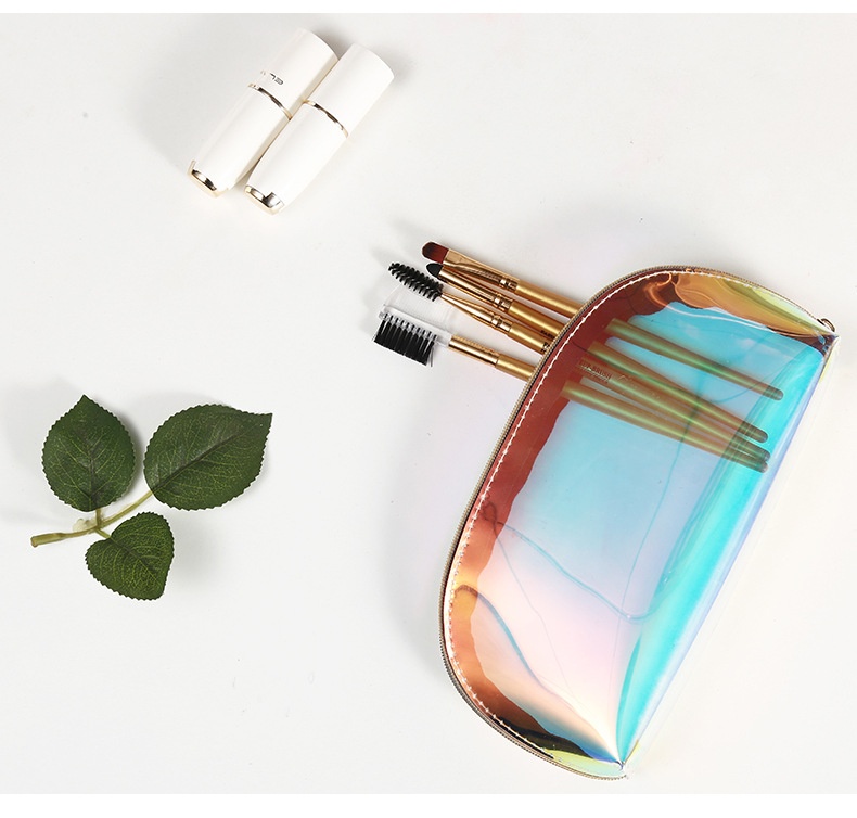 custom Logo clear transparent holographic makeup bag make up pouch pvc cosmetic bags for women
