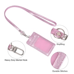 Premium PU leather working badge ID card holder with neck strap lanyard