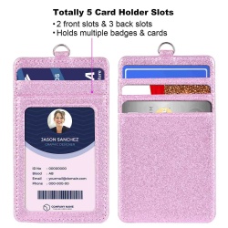 Premium PU leather working badge ID card holder with neck strap lanyard