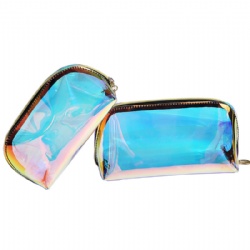 custom Logo clear transparent holographic makeup bag make up pouch pvc cosmetic bags for women