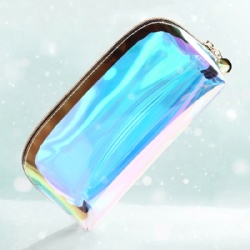 custom Logo clear transparent holographic makeup bag make up pouch pvc cosmetic bags for women