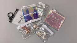 Colored laser holographic Mylar custom logos Cosmetic zip lock Jewelry packaging bags Pouch